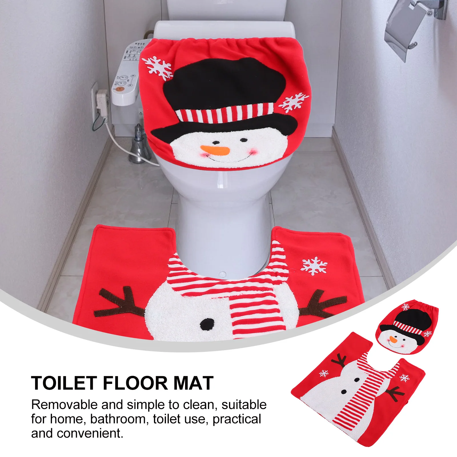 

Bathroom Christmas Decorations Toilet Cover Reindeer Polyester Holiday Seat Covers