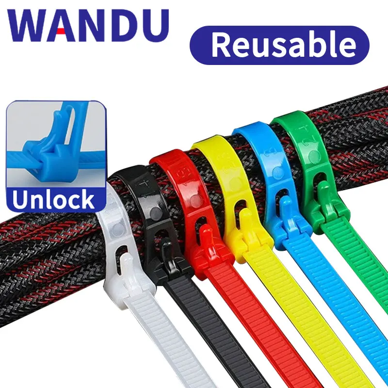 20pcs Plastic Reusable Cable Zip Ties 8*200/250/300/450 Releasable Nylon Adjust Loose Slipknot Recycle Detachable Bundle 5*200