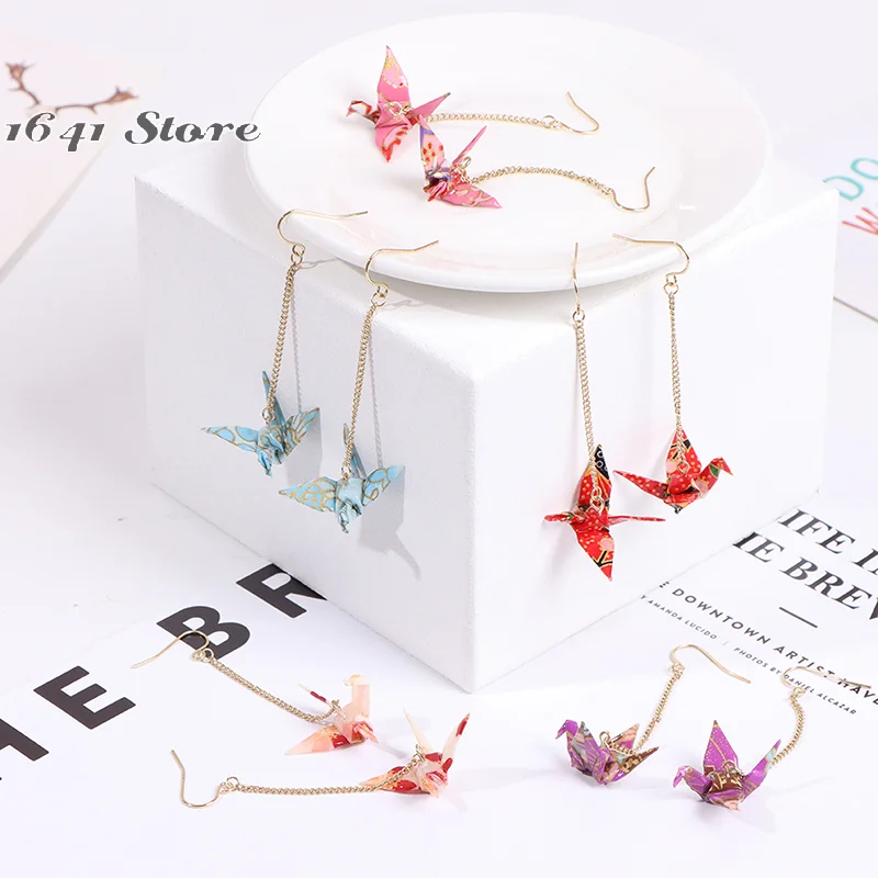Kranich Earrings Origami Miniblings Bird Cranes Faltkunst Senbazuru Paper Christmas earrings