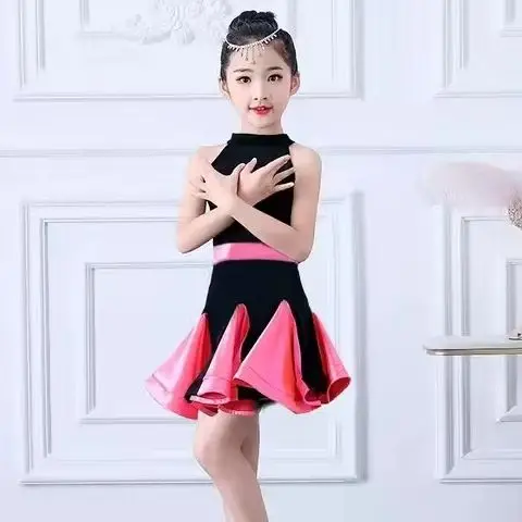 

Летняя одежда для латиноамериканских танцев в новом стиле для детей, тренировочная одежда для девочек, профессиональная одежда для соревнований и танцевальных выступлений.