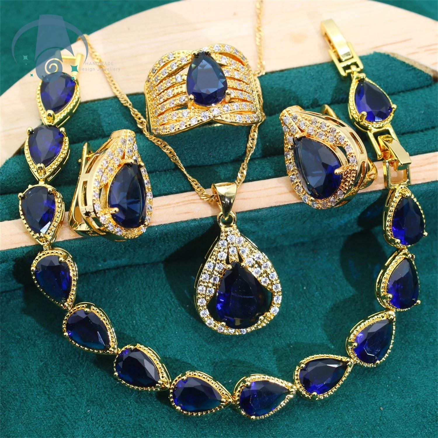 Women Jewelry Set Light Luxury Inlaid Teardrop Cubic Zirconia Clip On Earring Ring Bracelet Necklace Non Pierced Shiny Ornament
