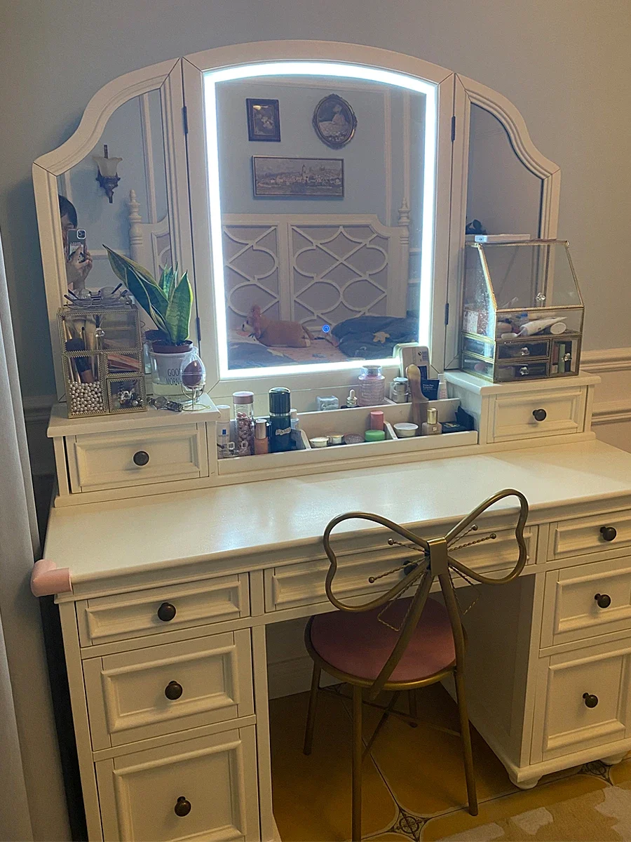 Hidden Wooden Makeup Vanity Desk Huge Storage Mirror Europa Makeup Vanity Desk White Vintage Kaptafel Master Bedroom Furniture