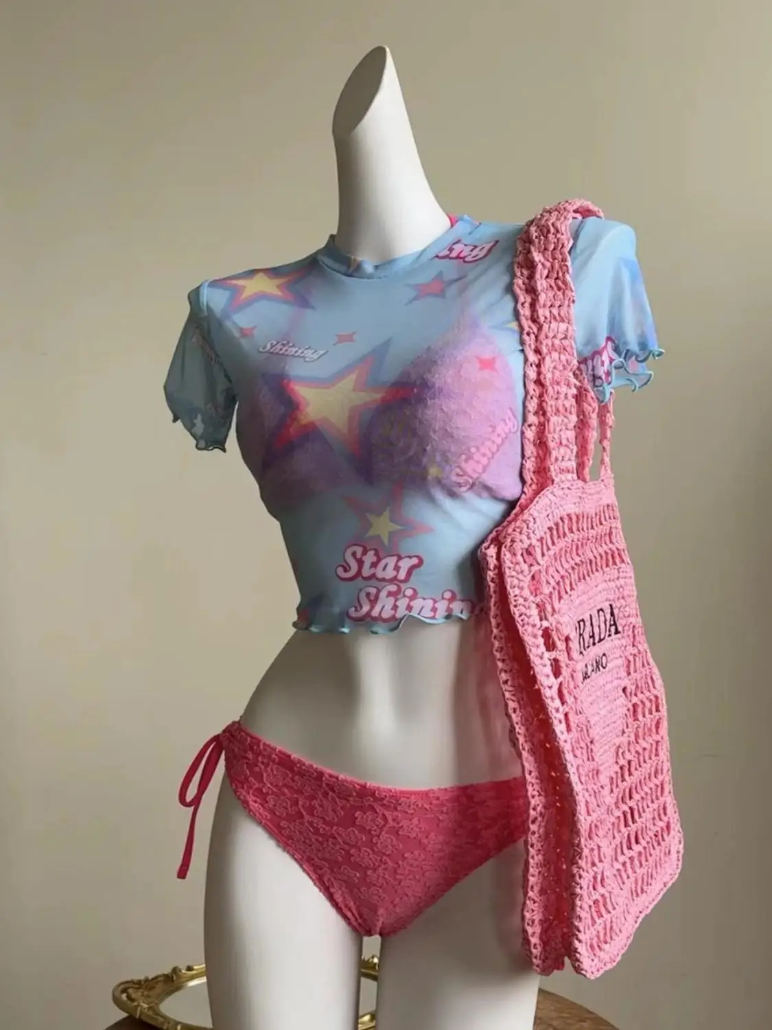 

New 2025 Summer Beach Vaion Photoaphy White-flattering Bikini Tee-piece Set Women's Sweet-and-spicy Separate Swimsuit