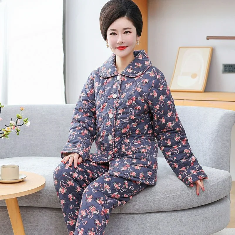 Winter Pajamas Women's Pure Cotton Thickened Warm Three-layer Padded Jacket Homewear New Padded Clothing Winter Suit Comfortable