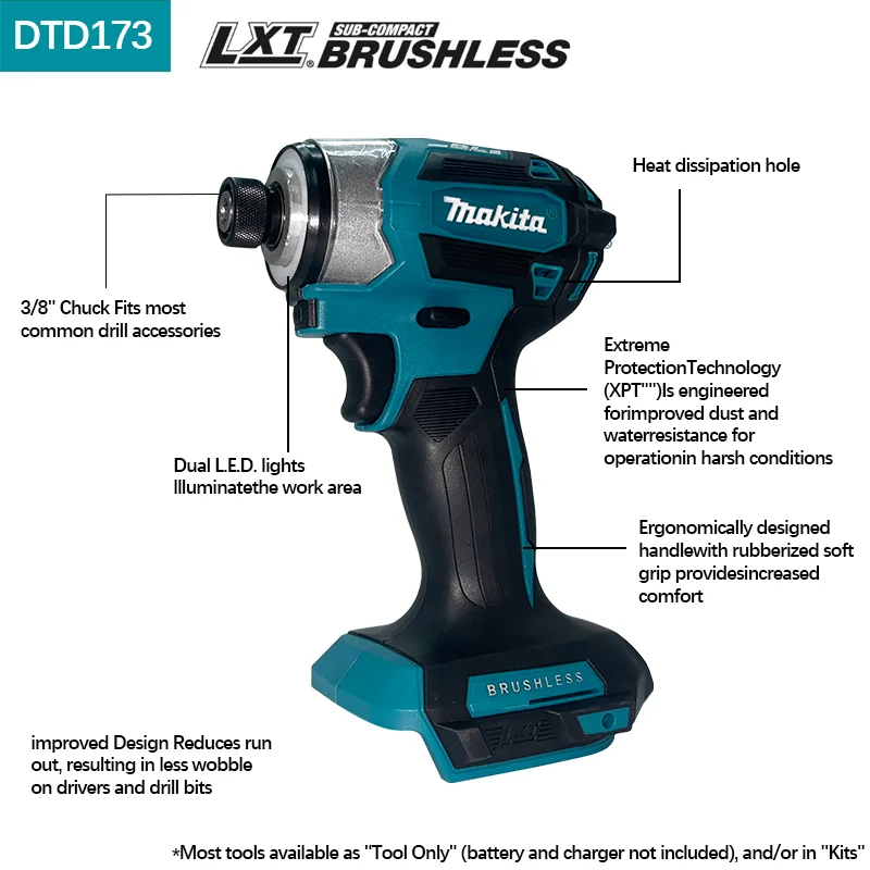 Makita-destornillador inalámbrico DTD173, taladro eléctrico, herramienta de construcción para batería Makita de 18V