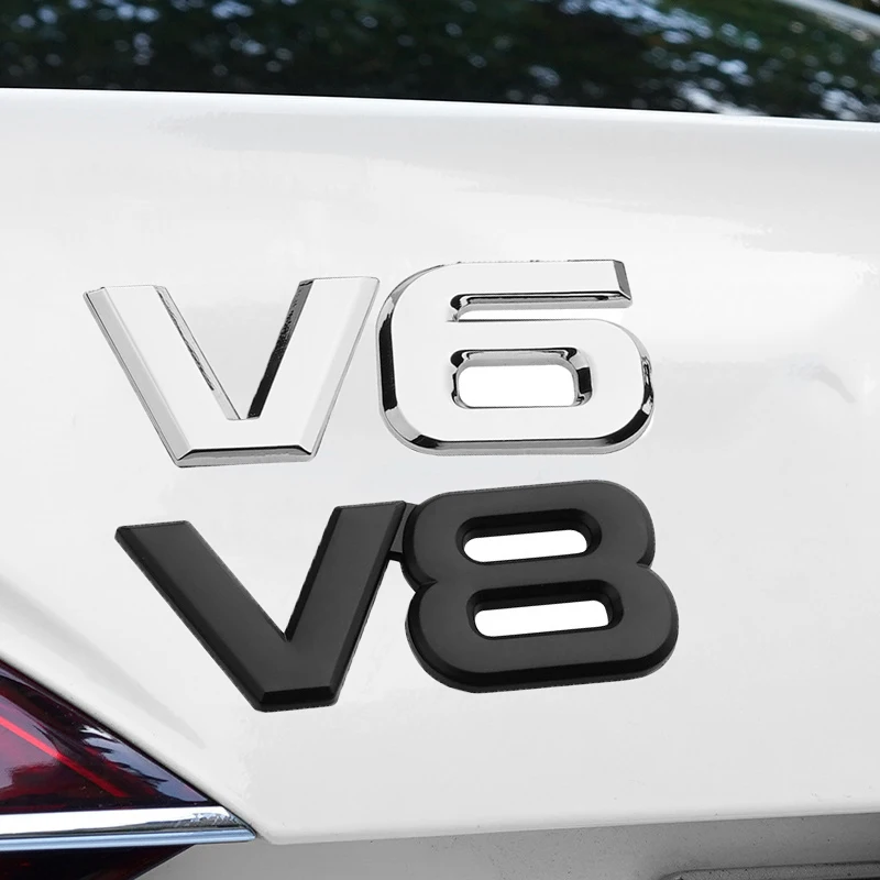 

3D Metal V6 V8 Car Logo Stickers Universal Exterior Stickers Scratch Protection Sticker for Rear Tailgate Car Acceesories