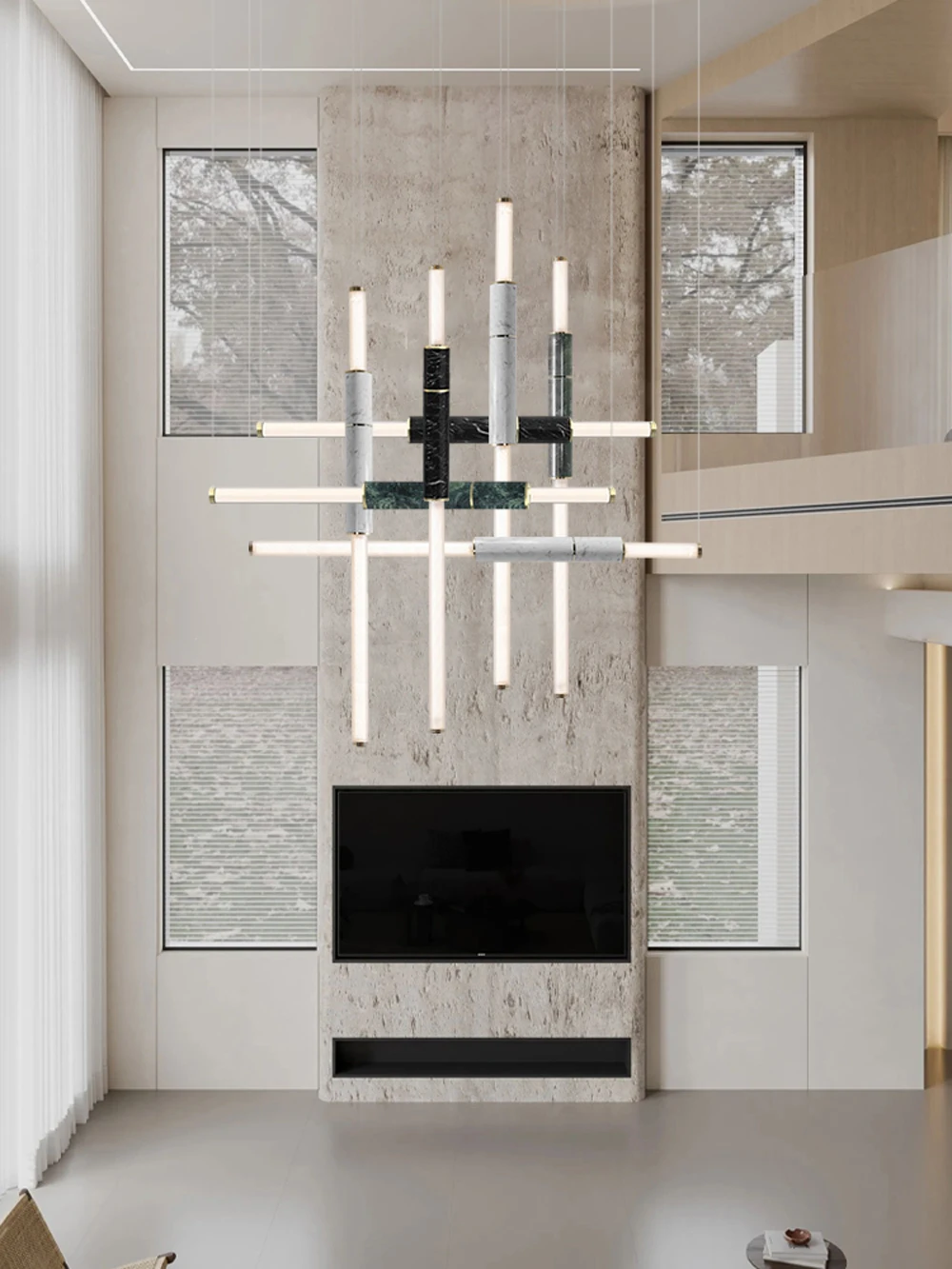 Dimmable LED Marble Linear Chandelier Alabaster