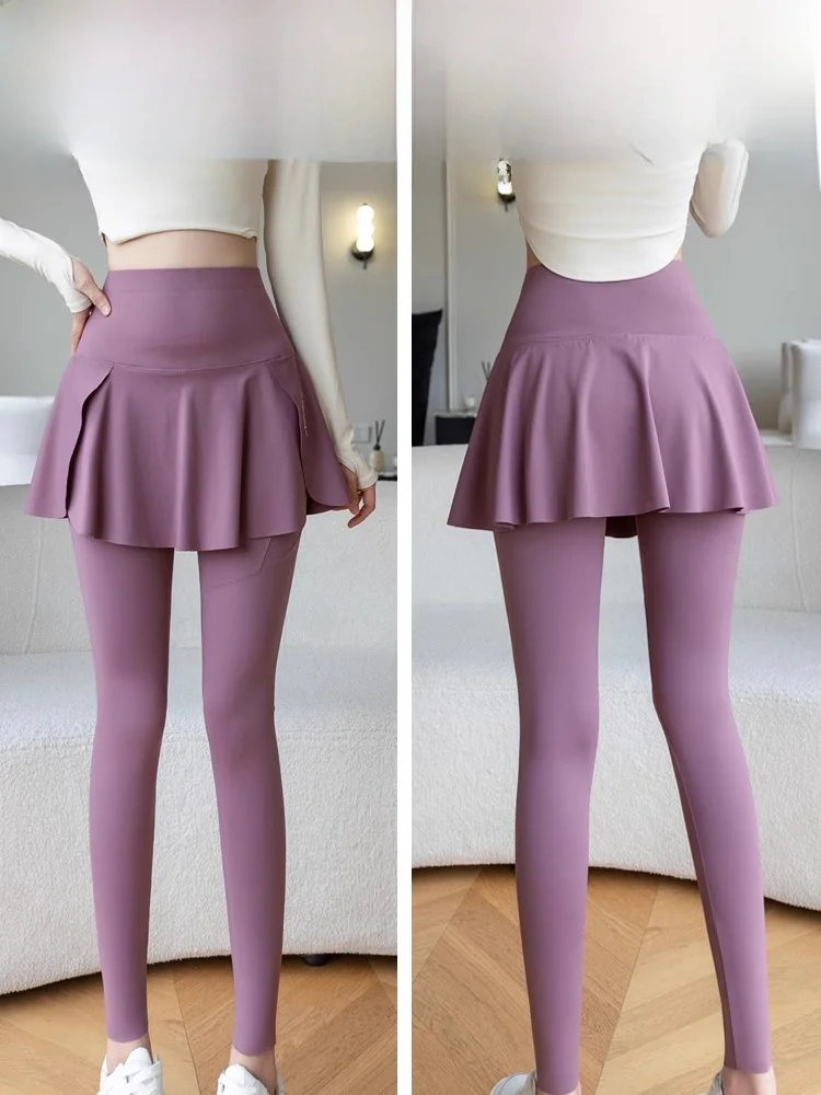 Spodnie damskie z wysokim stanem, modelujące brzuch, imitujące dwuczęściowy strój, do noszenia na zewnątrz, na wiosnę i jesień, do biegania, fitnessu i jogi.