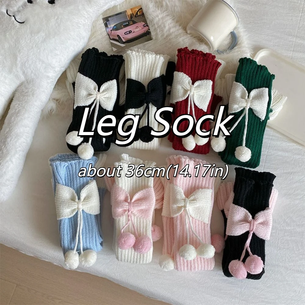 Calcetines de pierna japoneses JK Lolita para mujer, medias de pierna tejidas con lazo largo de Ballet Y2k Harajuku, calcetines hasta la rodilla de Navidad para mujer