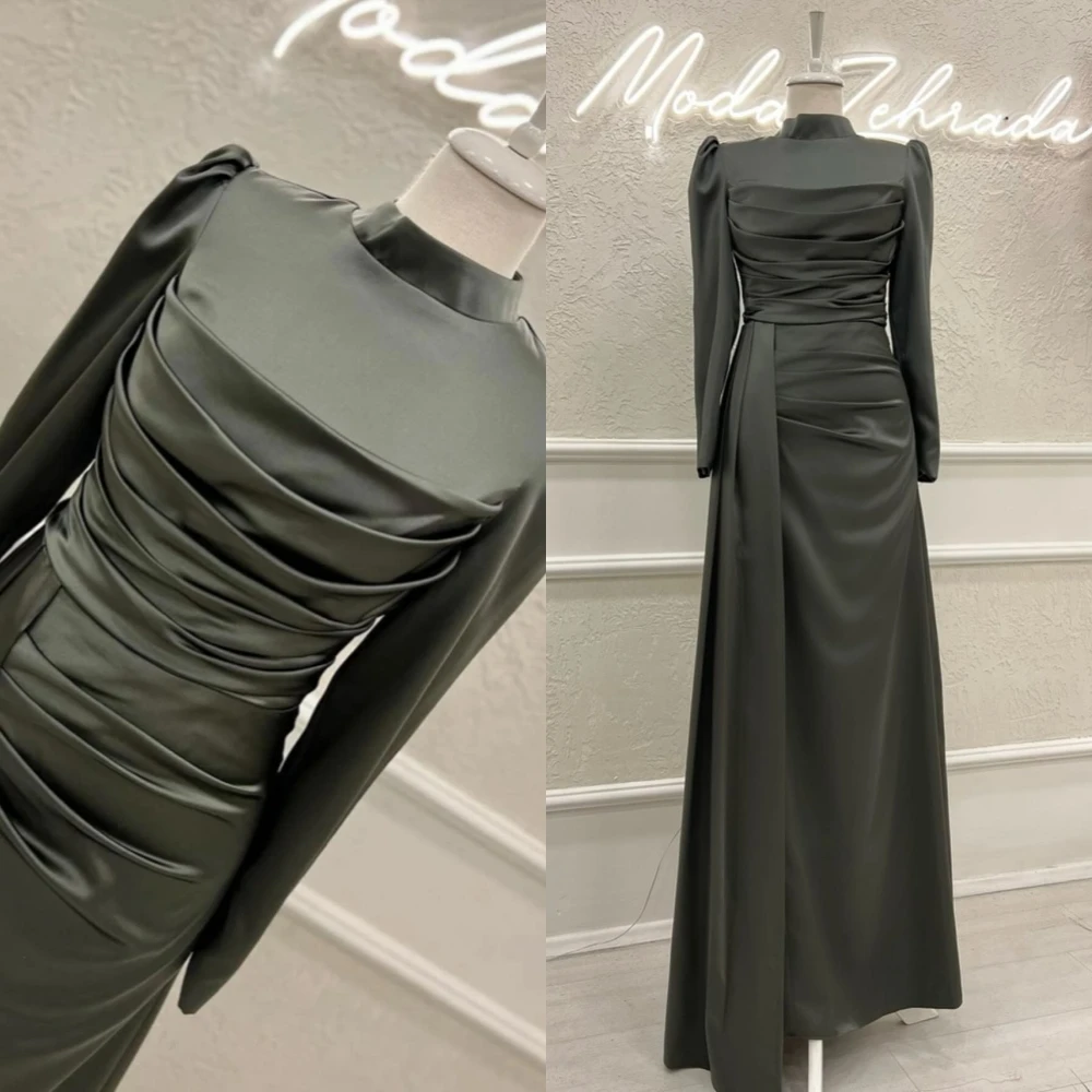 تخصيص مستقيم الياقة العالية طويلة الأكمام فستان سهرة رسمي أنيق جودة عالية فساتين المشاهير موضة فستان الحفلات