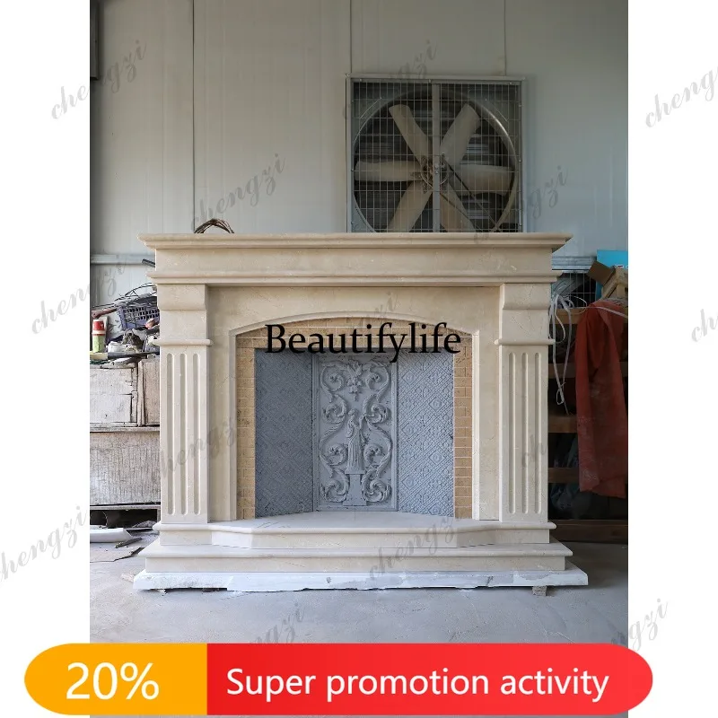 N178 Marble carving European fireplace Spanish beige stone American relief flower living room fireplace