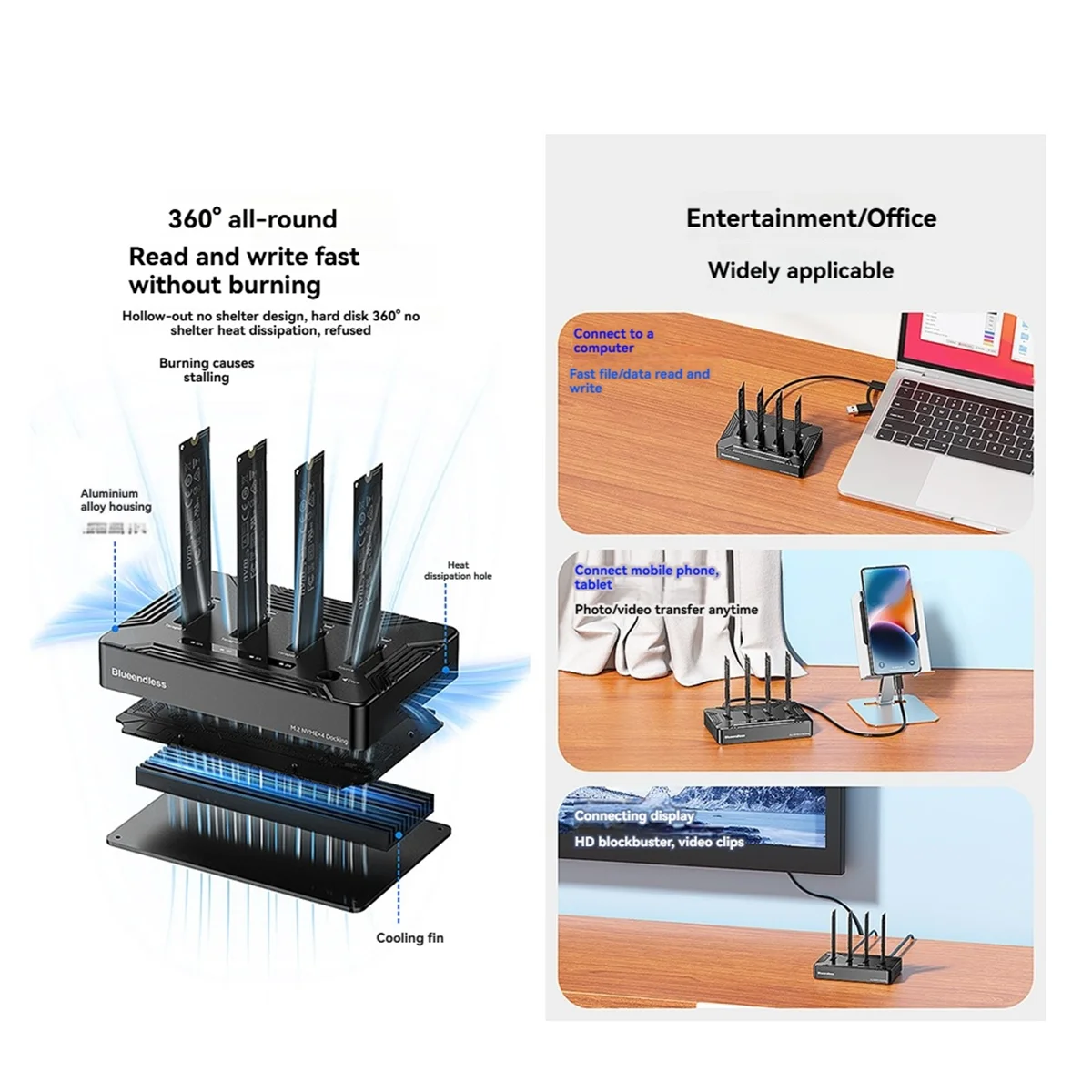 НОВАЯ док-станция Blueendless с 4 отсеками M.2 NVME SSD, внешний жесткий корпус 40 Гбит/с с функцией клонирования для ноутбука, вилка стандарта США