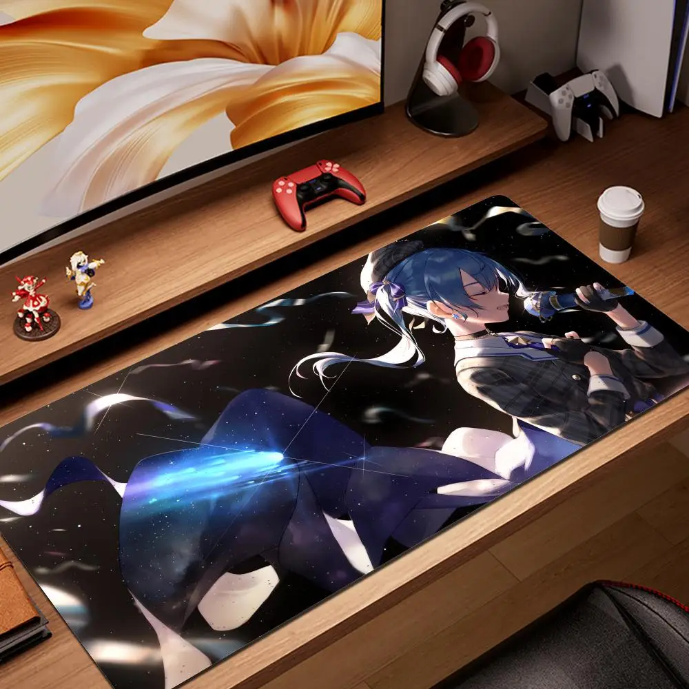 Large Starry Idol Anime Girl Gaming Mouse Pad Non-slip Rubber Stitched Oversized Desk Mat For PC Gamer Durable