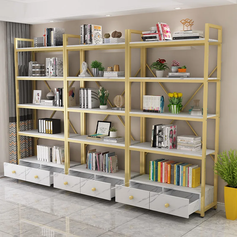 Rak Buku Rak Lantai Rak Penyimpanan Emas Mewah Ringan Nordik