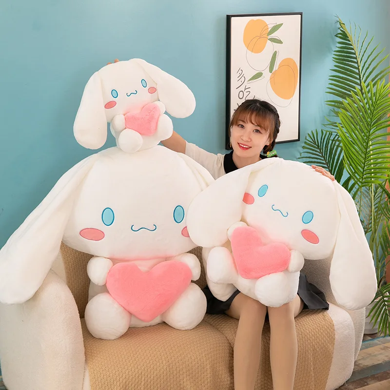 55cm Kawaii Cinnamoroll Pluszak Anime Sanrio Wypchana Lalka Uroczy Przytulanka z Sercem Prezent dla Dziecka Urodziny Boże Narodzenie Pluszowa Maskotka