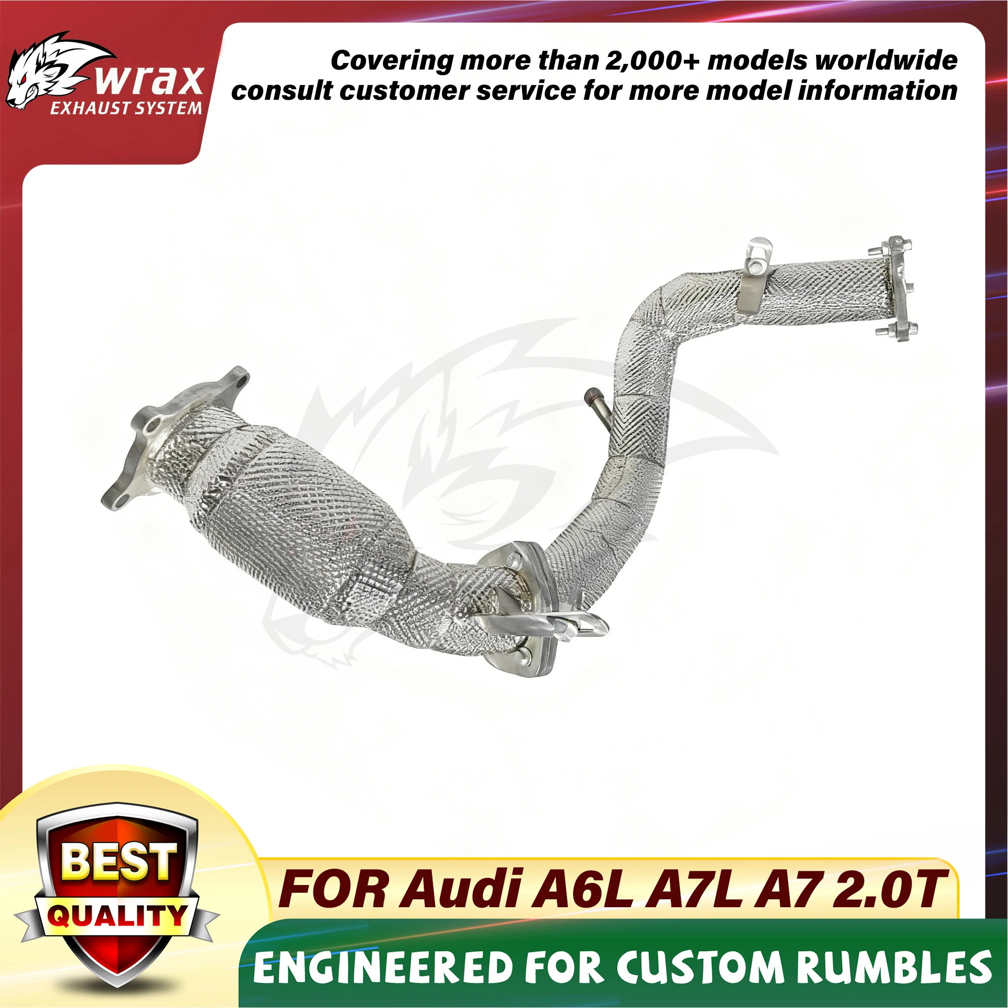 

WRAX Exhaust SS304 Performance Downpipe with Cat for Audi A6L A7L A7 2.0T Upgrade of Heat Shield Support Customization