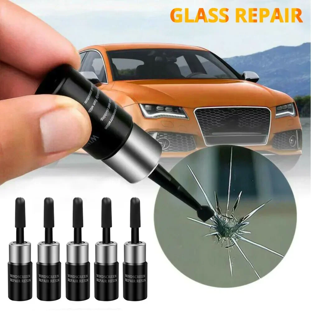 5Pcs Automotive Windshield Scratch Repair Kit Reductant Glue Window Resin Three-piece Curing Liquid Applicator Cleaning Nursing