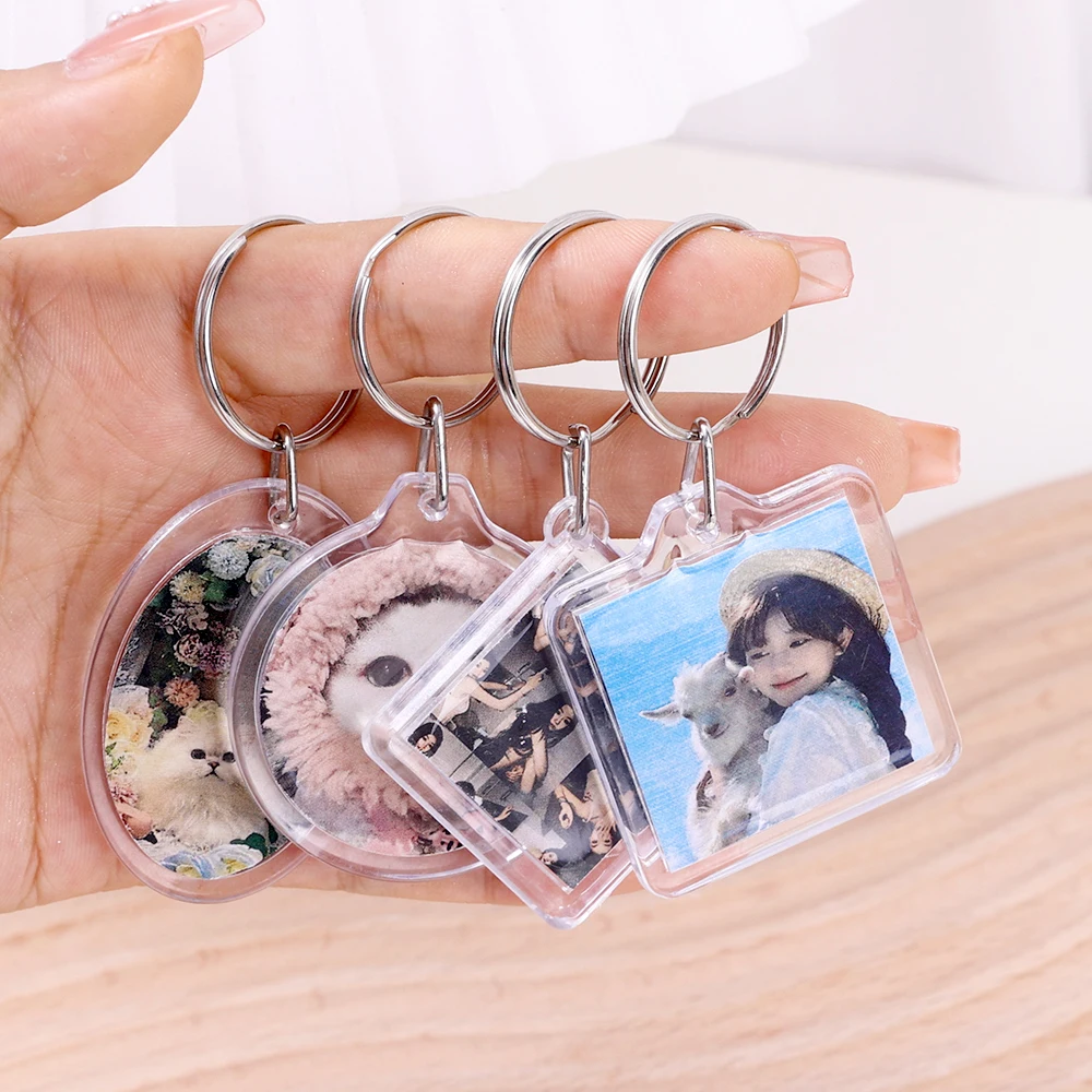 1/10Pcs Blank Acrylic Picture Keychain DIY Clear Insert Photo Split Key Ring Frame Key Chains Couple Anniversary Graduation Gift