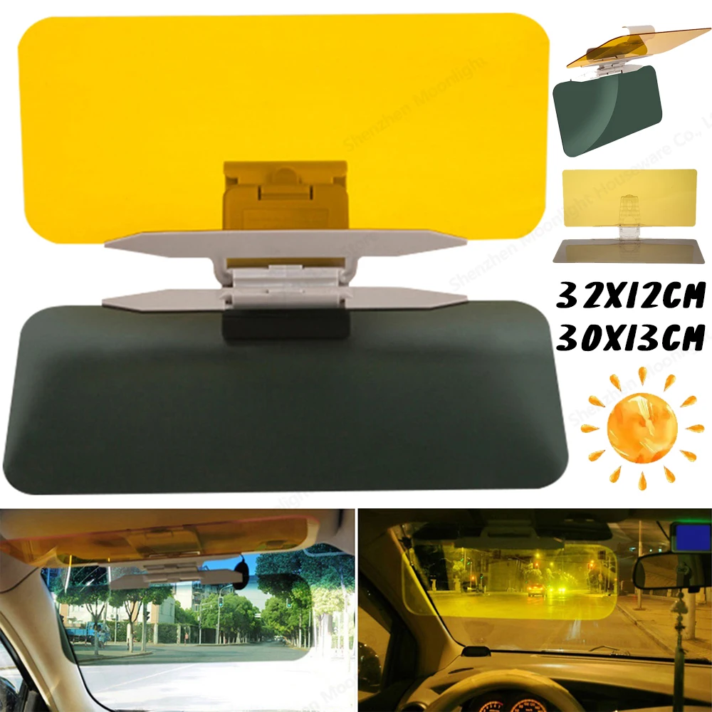 2 in 1 Car Sun Visor HD Anti Sunlight Dazzling Goggle Day Night Anti Glare Vision Driving Mirror UV Fold Flip Down Clear View