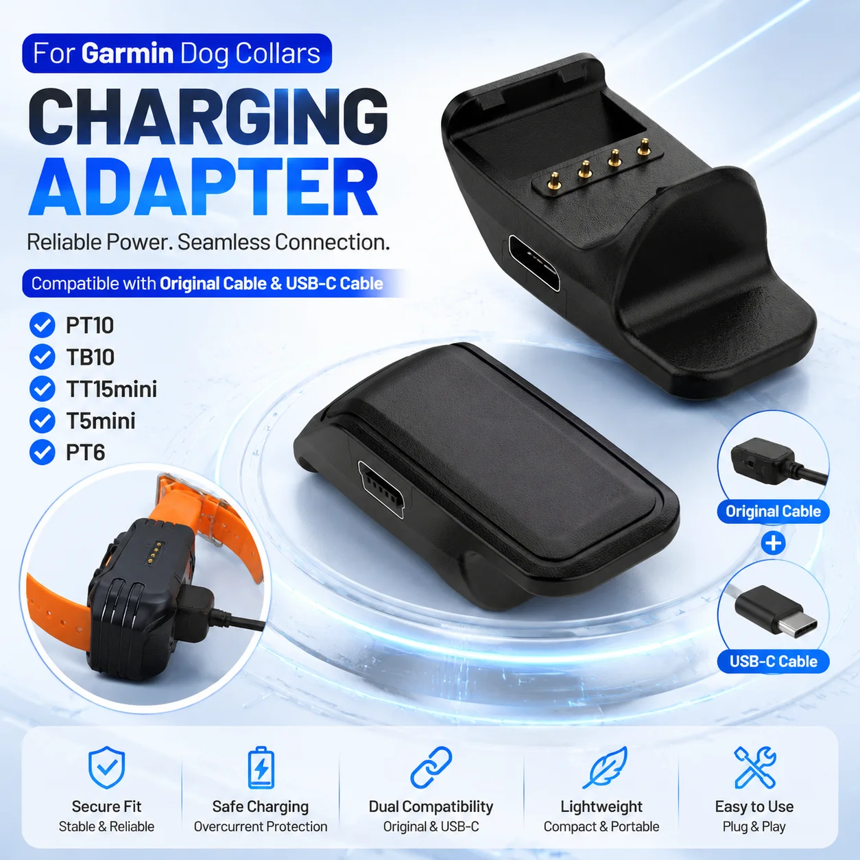 5V Pet dog collar charger charging cable adapter Type-C Input For Garmin PT10 TB10 TT15 Mini T5 Mini PT6 Charging Adapter 5-Pin
