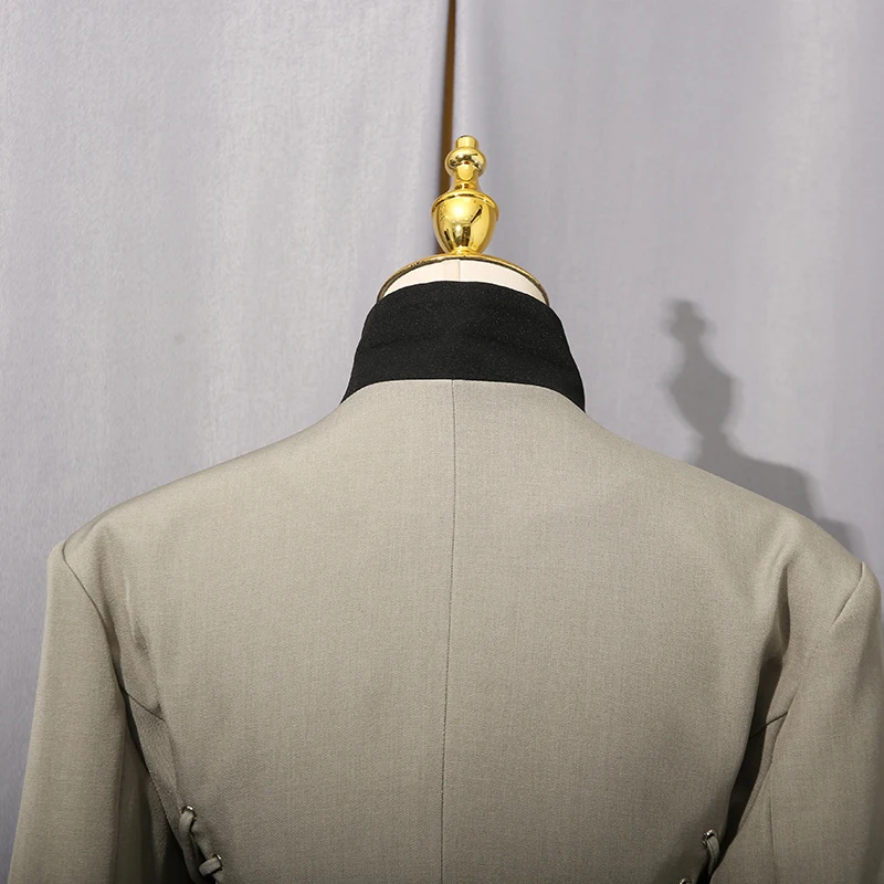 VGH الصلبة مكتب مزاجه السترة للنساء الوقوف طوق كم طويل تقسم الدانتيل يصل التخسيس الحد الأدنى الستر أنثى جديد #6