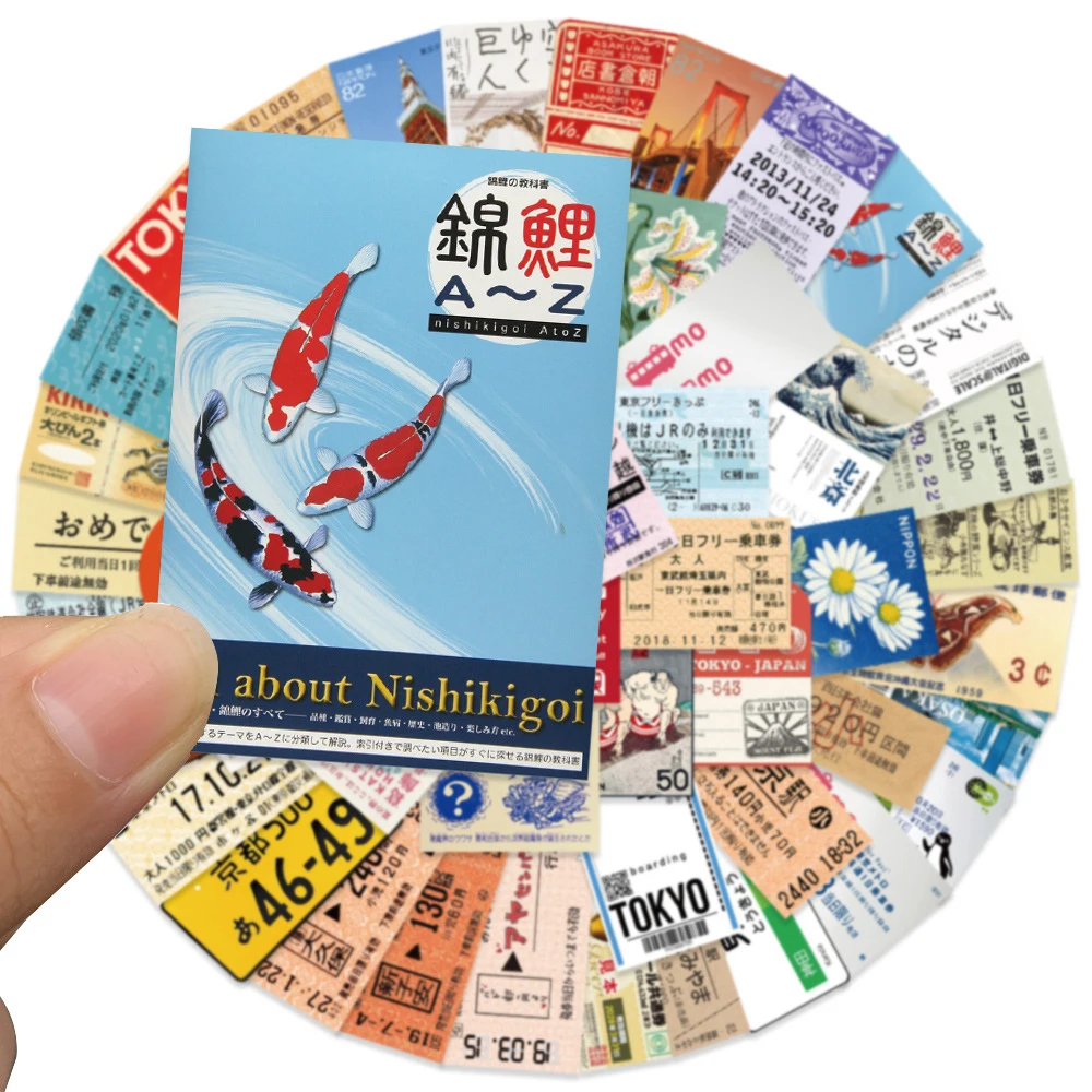 10/30/60pcs Japanese Vintage Travel Tickets Stickers Decals Waterproof DIY Scrapbook Diary Phone Laptop Cartoon Graffiti Sticker