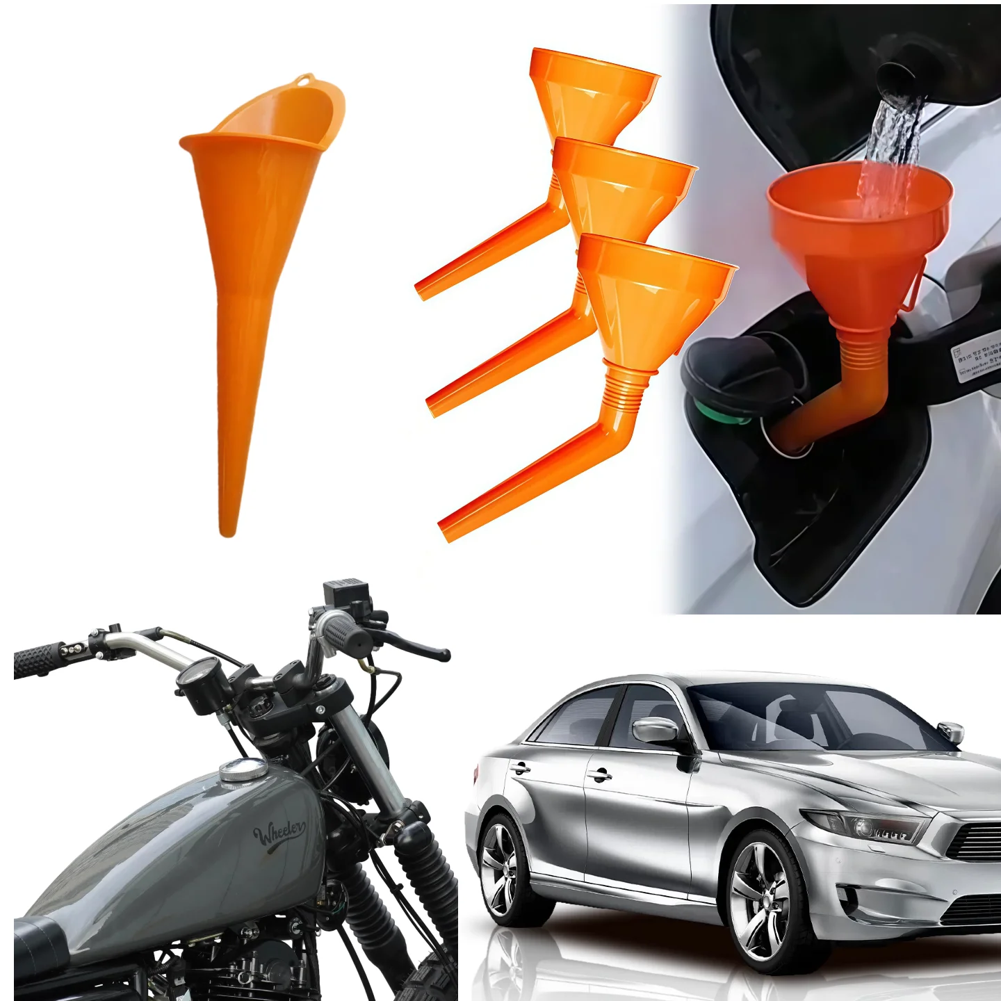 Auto-Trichter mit langem Stiel, Öl- und Kraftstofffüllwerkzeug, spritzschutz, Kunststoff-Öltrichter, Motorrad-Betankungswerkzeug, Autozubehör