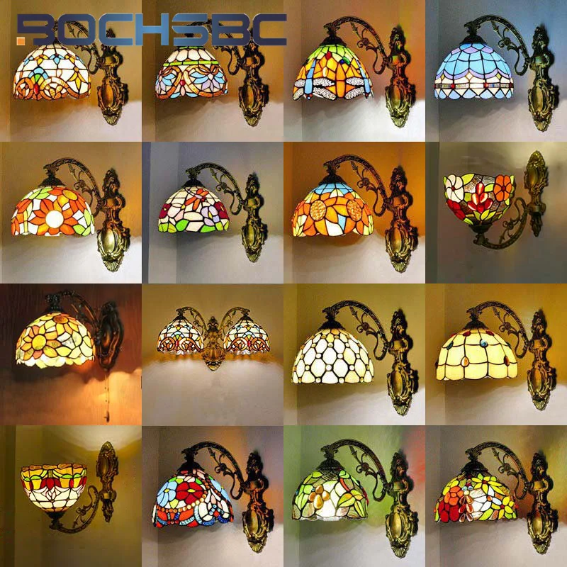 bochsbc estilo tiffany lampada de parede vintage para sala de jantar quarto de estudo lampada de cabeceira luz do corredor led deco 8in europeu 01