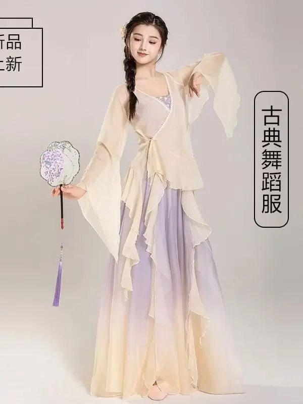 

Chinese Dance Suit Body Rhyme Gauze Dress Long Sleeved Performance Costume Idol Stage Costume Classical Dance Practice Clothes