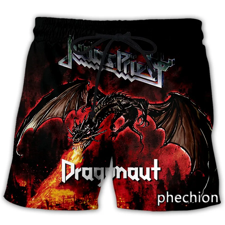 Phechion novos homens/mulheres judas priest rock band 3d impresso shorts casuais moda streetwear masculino solto calções esportivos a216