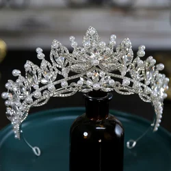 DIEZI Luxury Crystal Pearl Crown Bridal Hair Accessories Elegant Korean Queen Tiaras Diadem Girls Wedding Party Dress Headbands