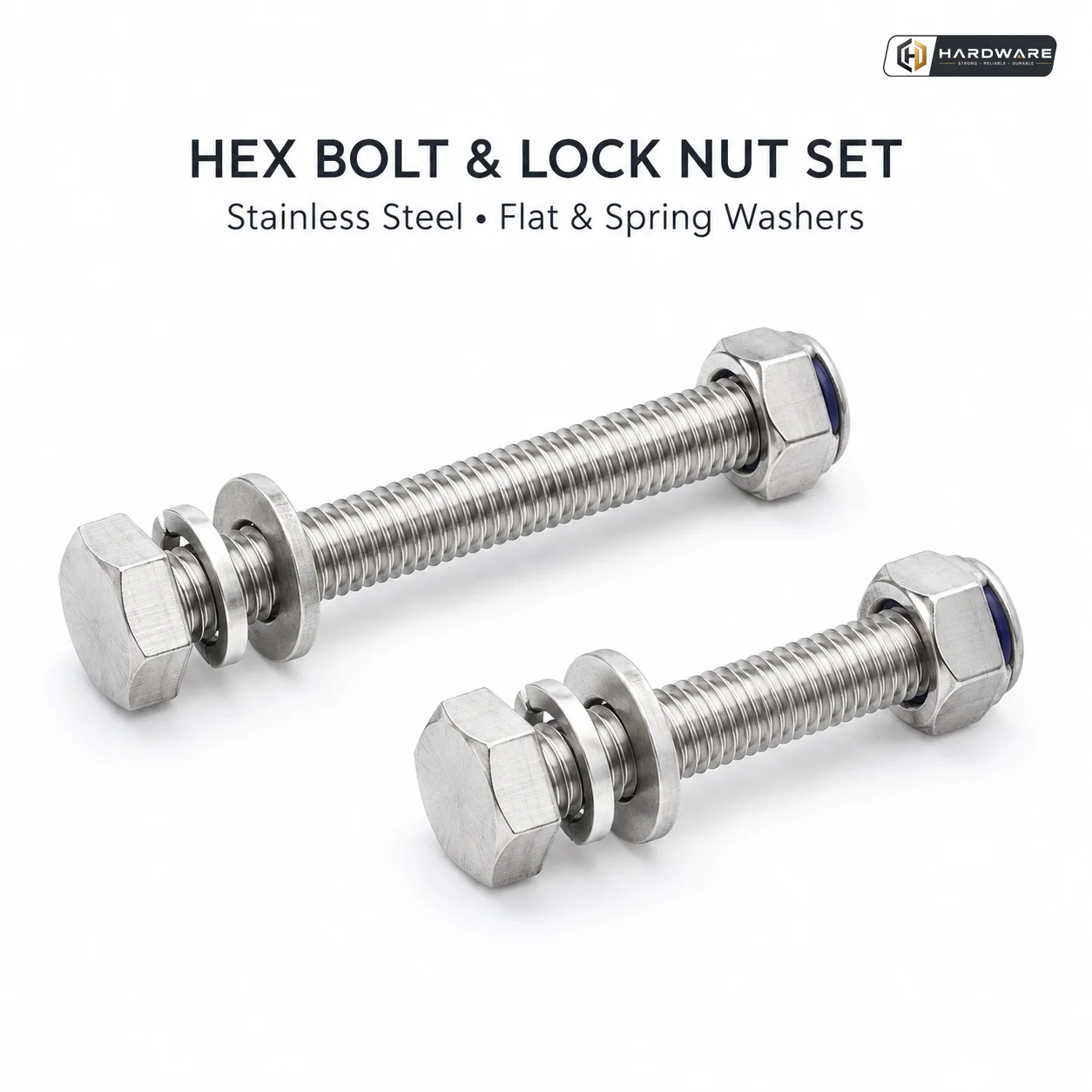 Hexagon Head Bolts and Lock Nuts Washers Set Stainless Steel Hex Head Screws With locknut Kit Spring Washers M4 M5 M6 M8 M10 M12