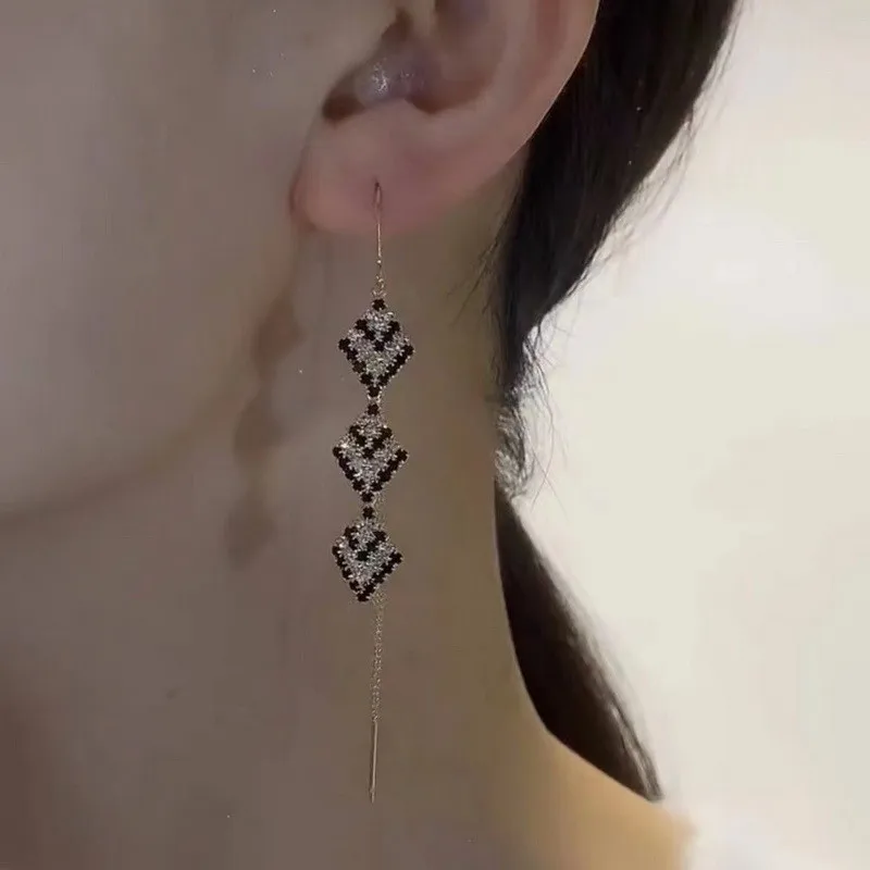 Glänzende lange Quasten-Glitzer-Tropfenohrringe für Damen, modische lange Kette, baumelnde Ohrringe, Hochzeit, Party, Schmuck, Geschenke – Detail 28