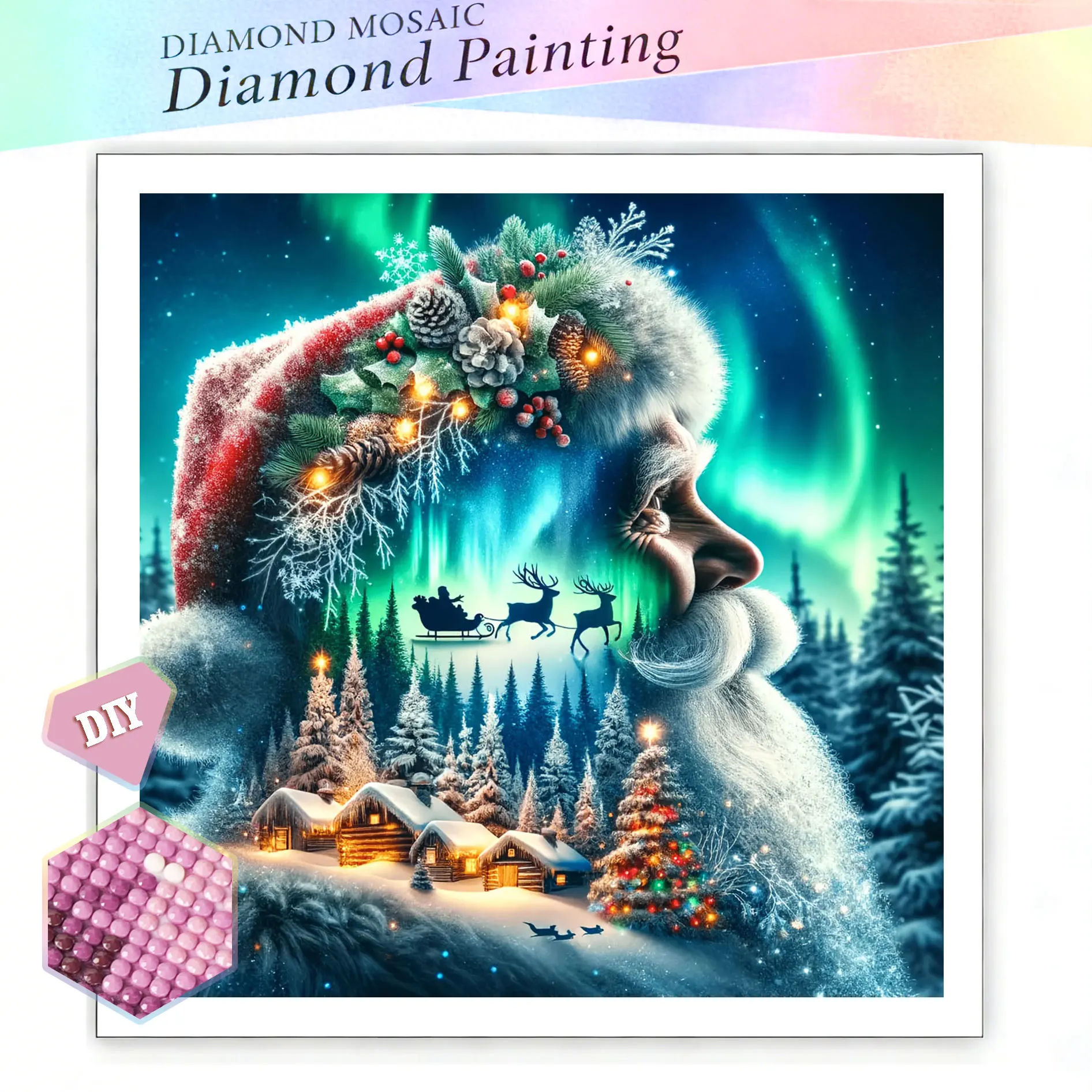 EverShine Full Square Round Diamond Painting Santa Claus Aurora Christmas Winter Diamond Mosaic Portrait Landsacape Complete Kit