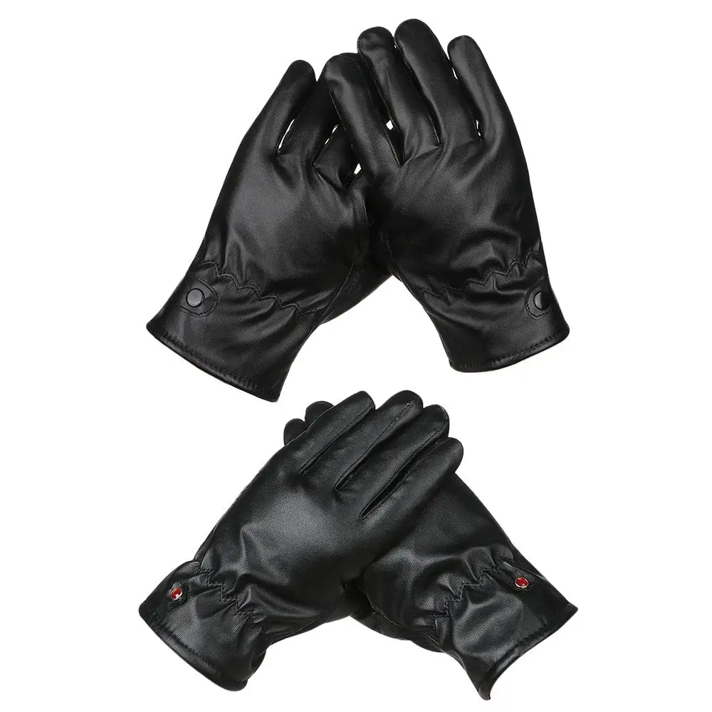 1pair Thick Autumn Winter Thick Full Finger Mittens Sport Cycling Gloves PU Leather Mitts Touch Screen Gloves