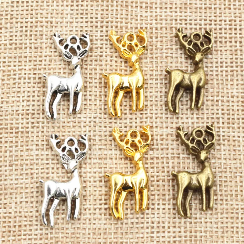 15pcs Charms Christmas Deer Sika 27x18mm Antique Bronze Silver Color Pendants Making DIY Handmade Tibetan Silver Color Jewelry