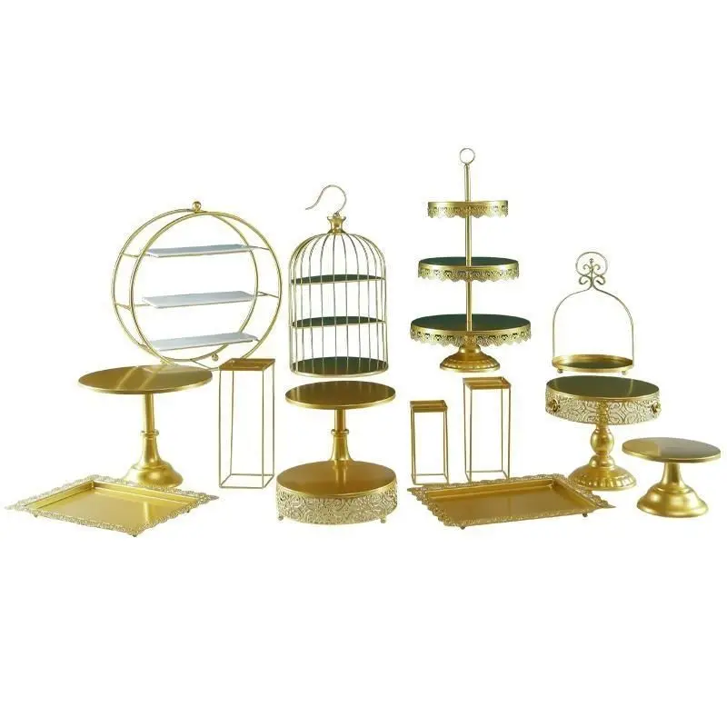 Gold Cake Display Rack Birthday Afternoon Tea Plate Wedding Party Decoration Metal Dessert Shelf Food Cupcake Stands Cakes Tray