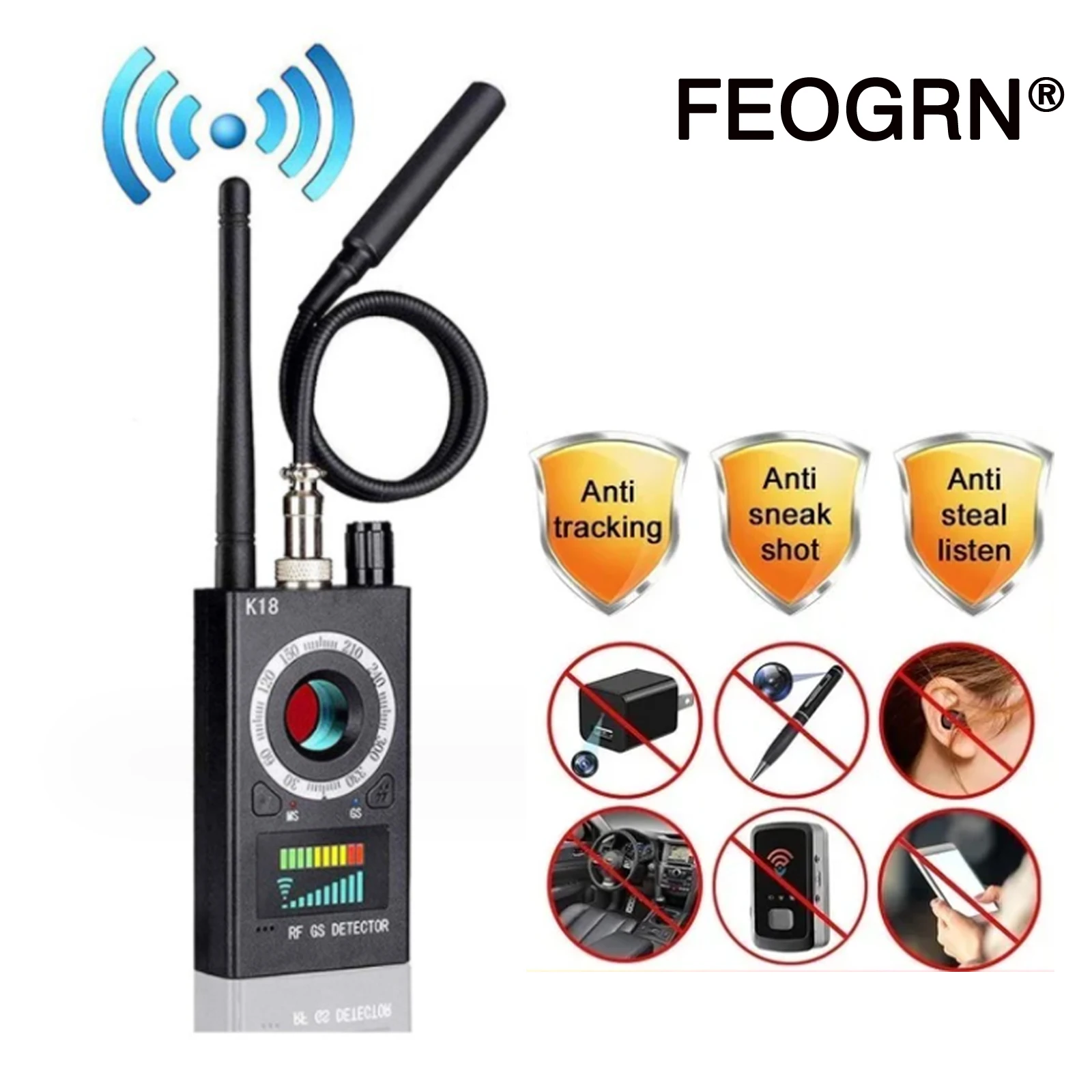 숨겨진 카메라 장치 감지기, 스파이 방지 버그 감지기, GPS 감지기, 카메라 파인더 K18