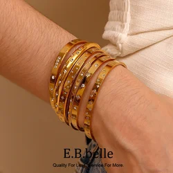 E.B.belle Wholesale Stainless Steel 18K Gold Plated Cuff Bangles For Women Minimalist  Fashion Jewelry Crystal Star Bracelet