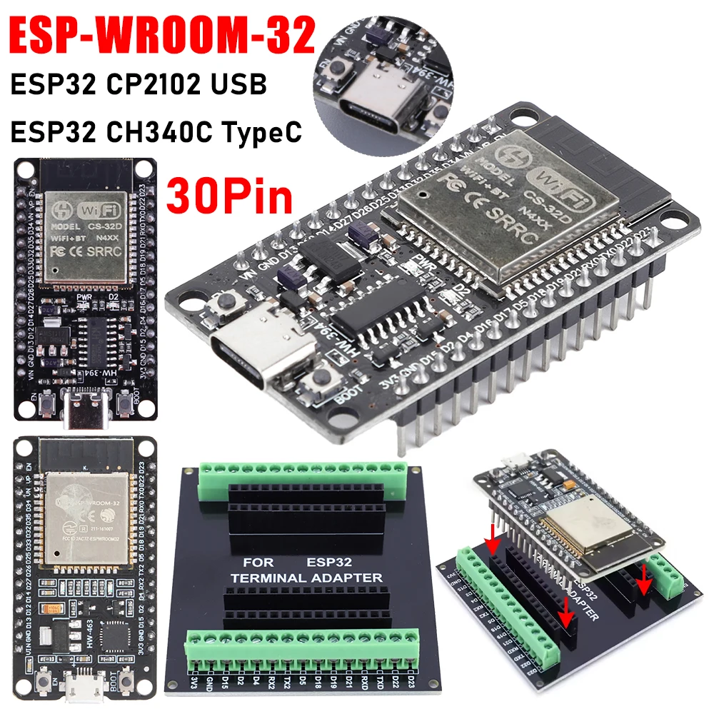 ESP32 WROOM-32 Development Board TYPE-C Micro USB WiFi Bluetooth Ultra-Low Power Consumption Dual Core Wireless BT Module 30 pin