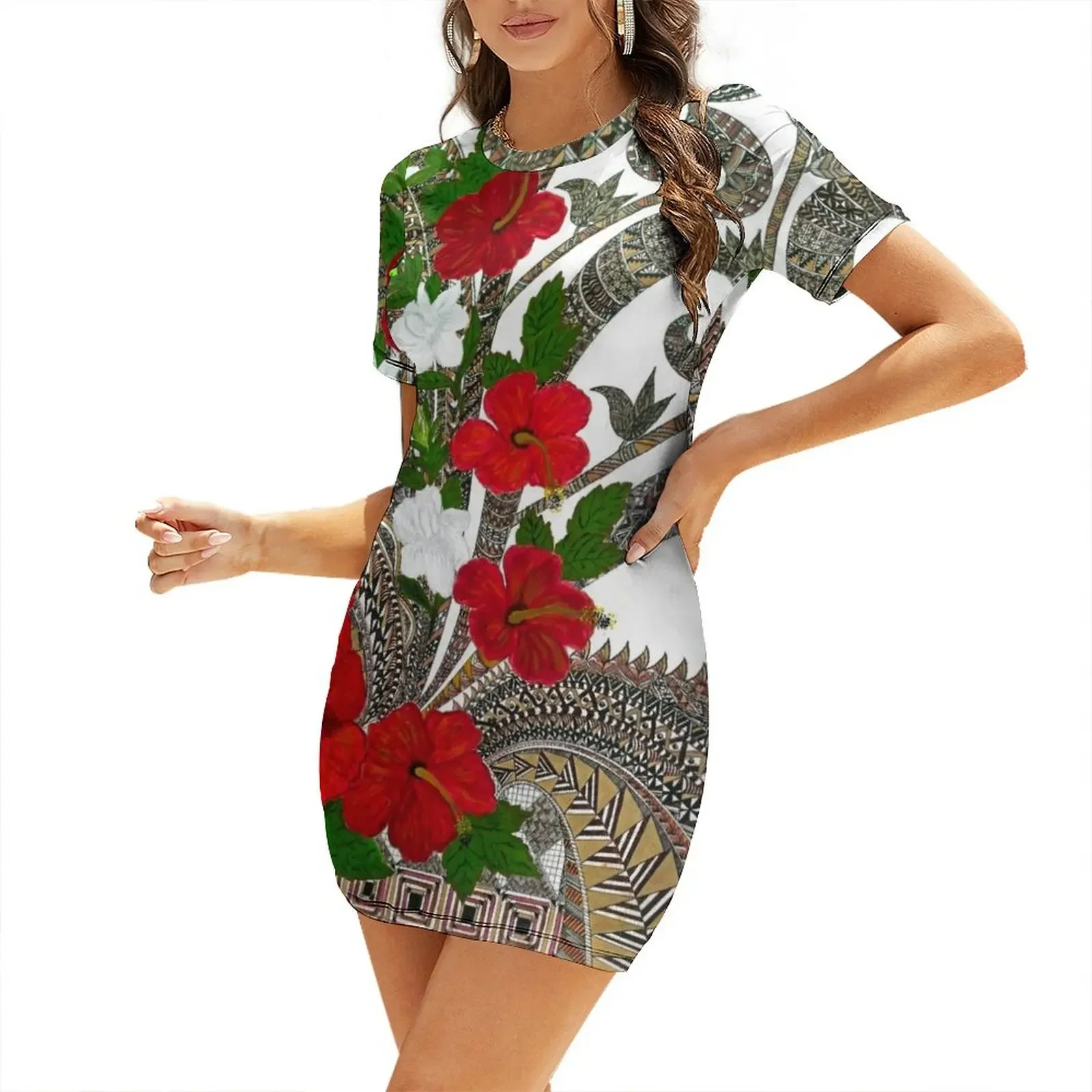 

Hibiscus Tapa Kupesi Short-Sleeved Dress women's fashion dresses Dance dresses prom dress Dress