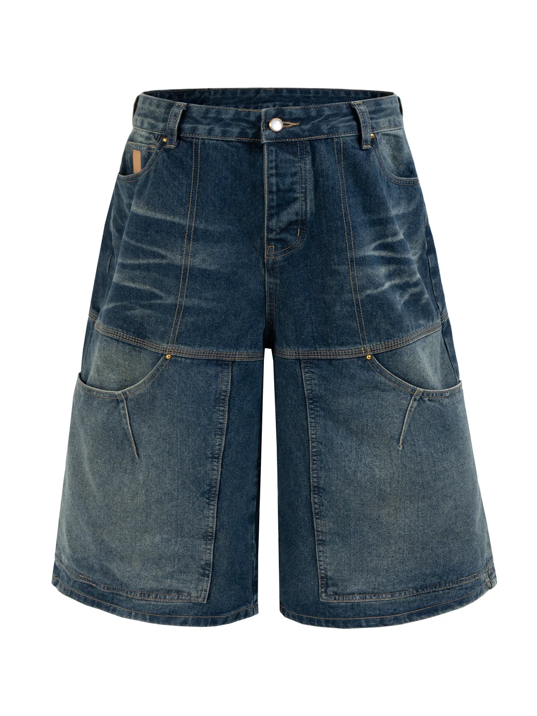 

Retro American Street Blue Workwear Denim orts Men Summer Slim Fit Casual Five-Quarter Pants with kets Straight Leg Jeans