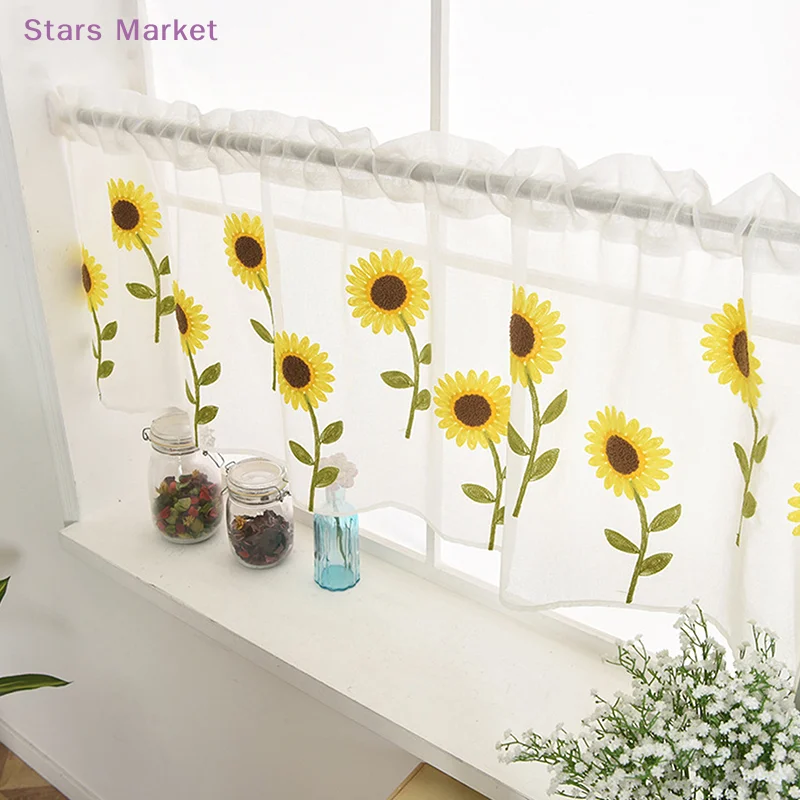 Half-Window Curtains Short Curtains Sheer Fabric Lace Floral Pattern White Kitchen Home Decoration High Light Transmittance