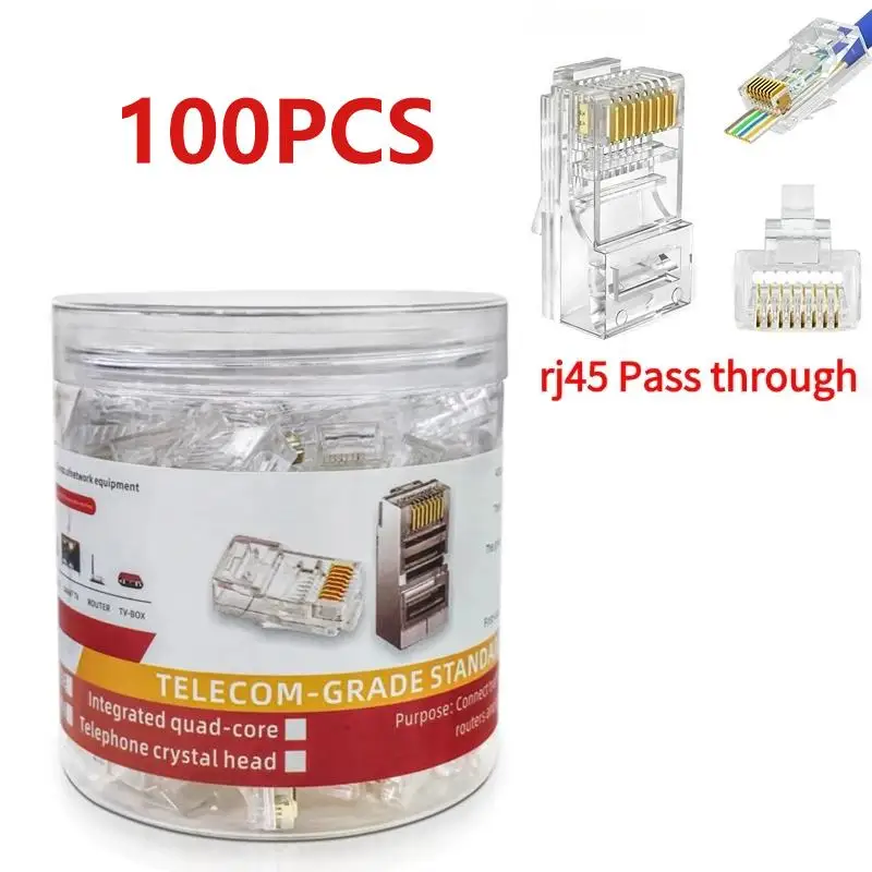 100PCS Cat6 UTP FTP Ethernet Cables Module Plug Socket Network Connector RJ45 Pass Through