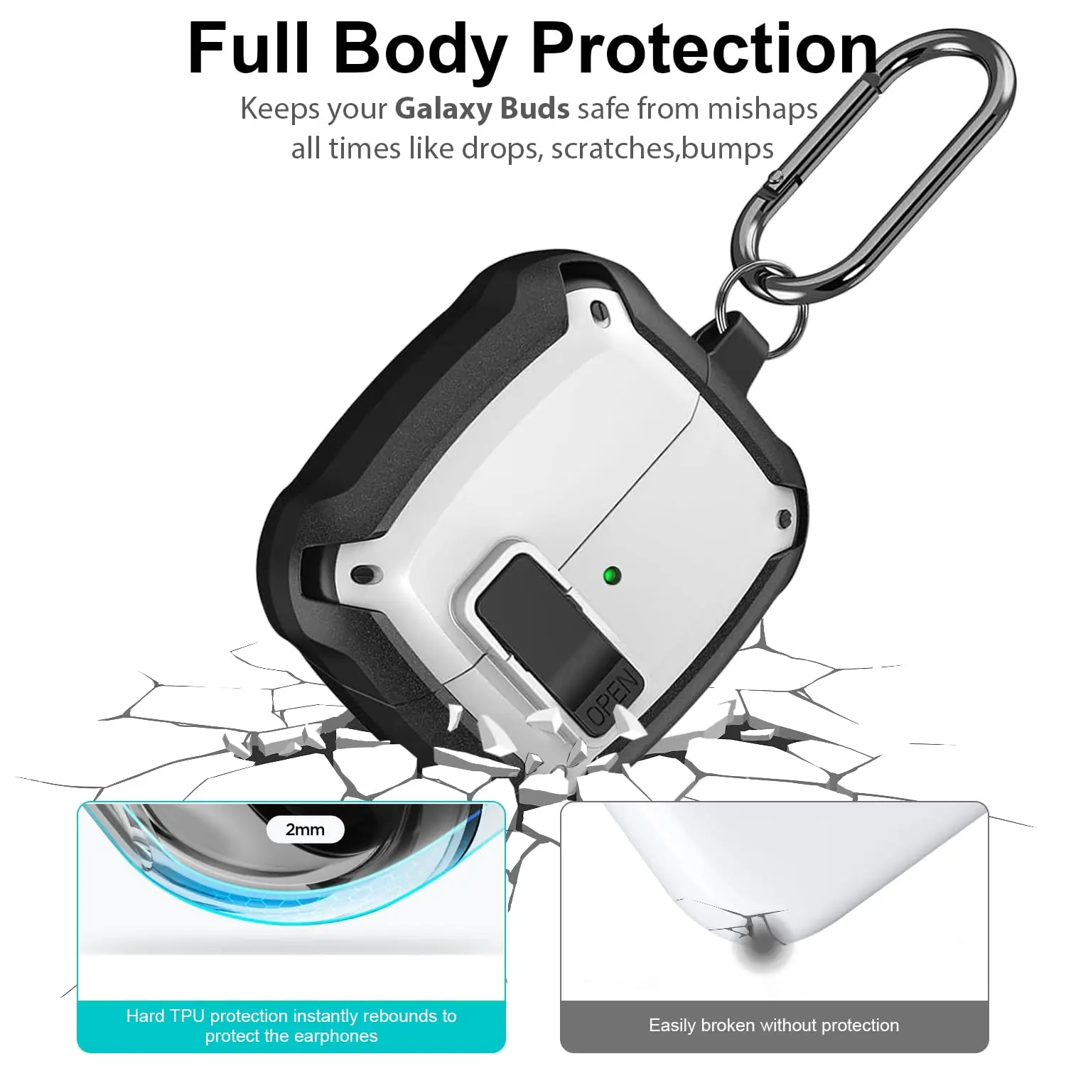Samsung Galaxy Buds 3 ケース & Galaxy Buds 3Pro ケースフルボディ耐衝撃安全ロッククリップハードケースとカラビナクリーナーペン