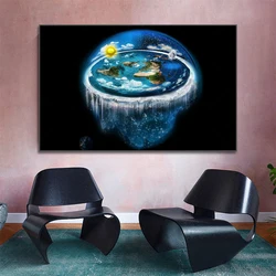 Flat Earth with Dome Art Canvas, Mural Wall Decor, Abstract Style Prints, Painting Poster, Picture, Living Room, Home Decoration