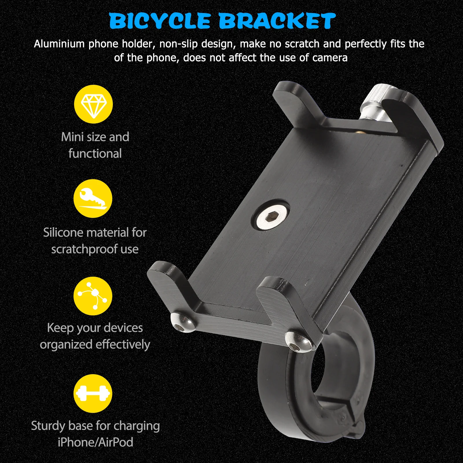 

Aluminium Alloy Bike Phone Mount Holder for 5-10Cm Phones Non-Slip Scratch-Free Fixed Angle Design Fits 20-38Mm Handlebars