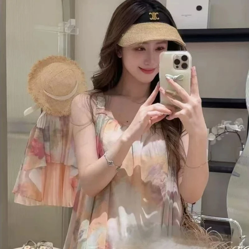 Family Matching Parent-Child Outfit Father Son 2025 Girls Korean Style New Summer French Oil Painting Dress Mother Daughter