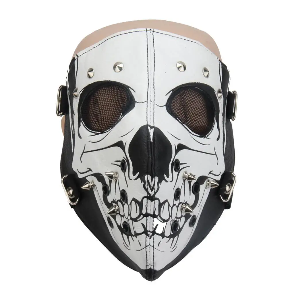 Punk Rock Skeleton Eye Mask PU Leather Full Face Mask for Halloween Party Festival Costume