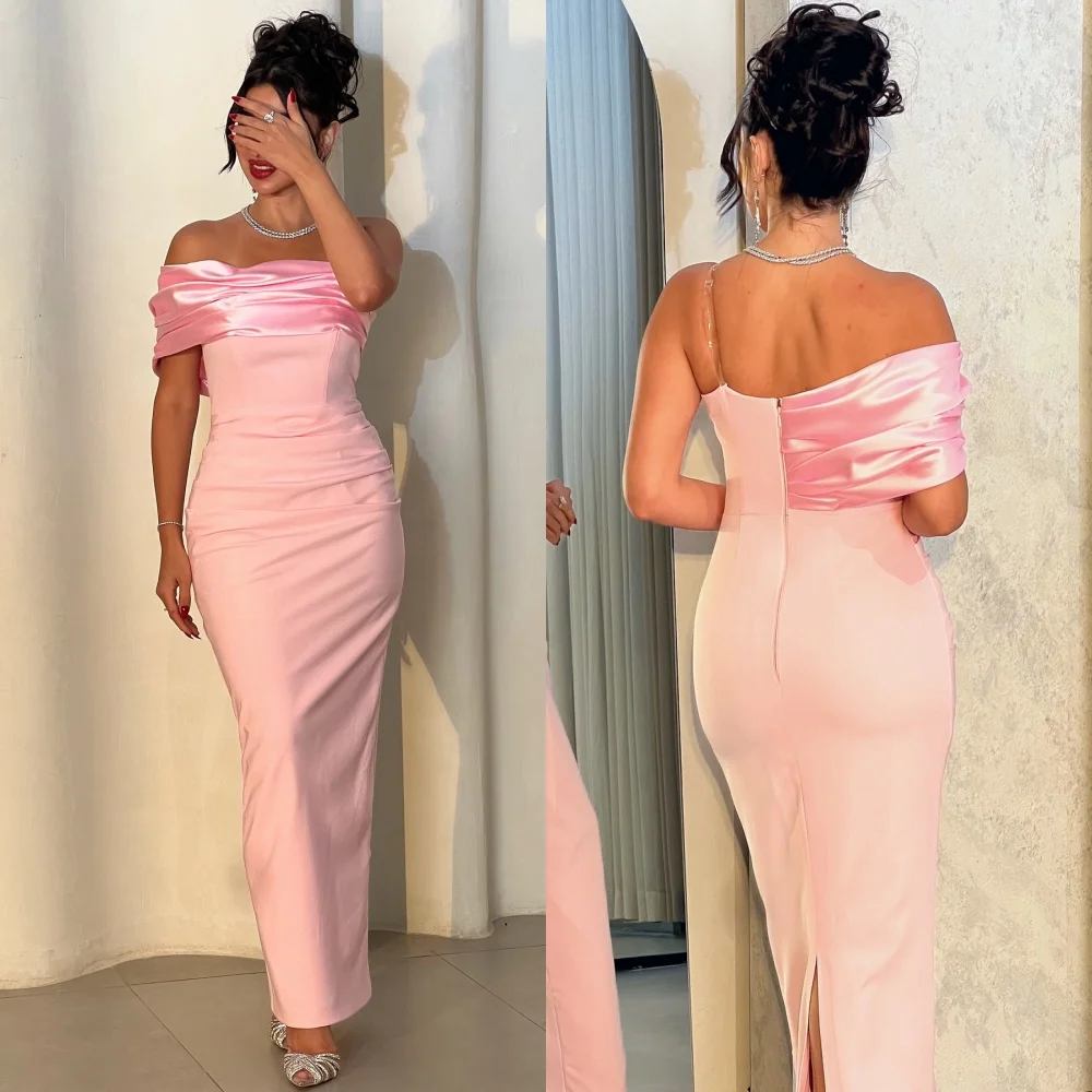 

Customized Modern Style Elegant Jersey Ruched Mermaid Off-the-shoulder Ankle Length Dresses Bespoke Occasion Dresses Matching